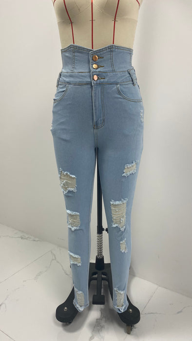 High Waist Make Old Ripped Jeans Women Personality Trend Skinny Trousers