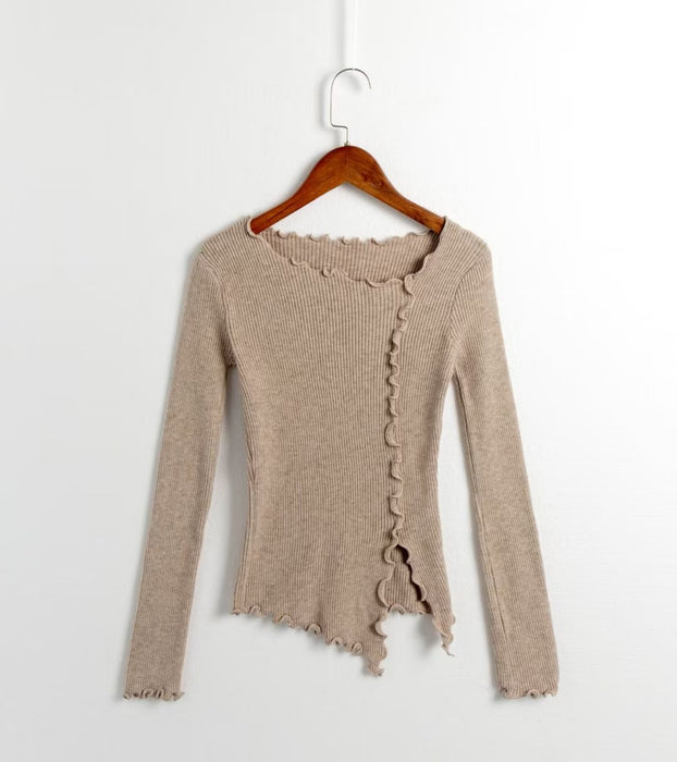 Autumn Winter Women Clothing Irregular Asymmetric Sweater Knitwear