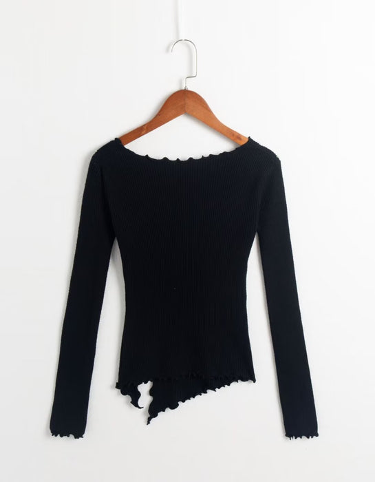 Autumn Winter Women Clothing Irregular Asymmetric Sweater Knitwear