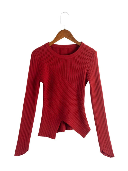 Fall Thread round Neck Pullover Inner Wear Top Solid Color Irregular Asymmetric Knitting Base Shirt for Women