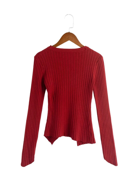 Fall Thread round Neck Pullover Inner Wear Top Solid Color Irregular Asymmetric Knitting Base Shirt for Women