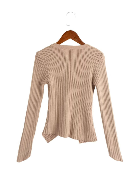 Fall Thread round Neck Pullover Inner Wear Top Solid Color Irregular Asymmetric Knitting Base Shirt for Women