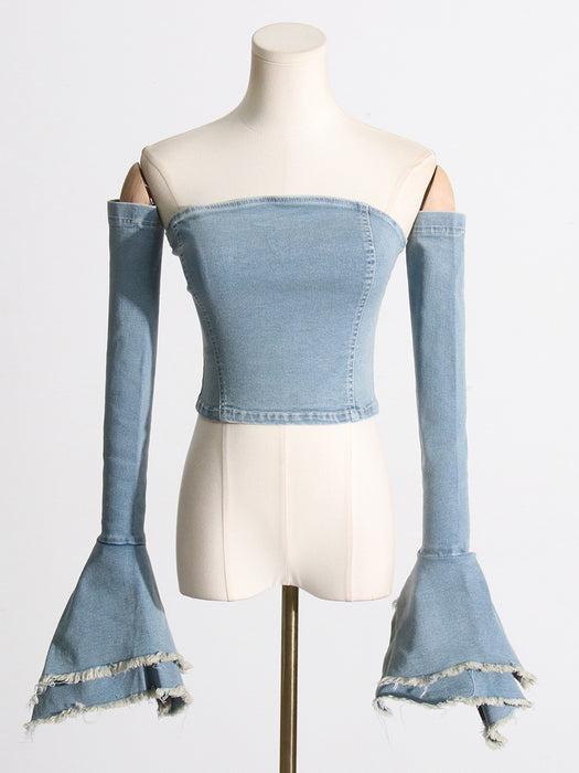 Sexy Short Denim Tube Top Slim Fit Slimming Beautiful Back Tank Top Outerwear Women