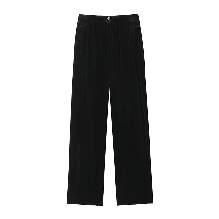 Winter Women Street Elastic Waist Velvet Wide Leg Pants