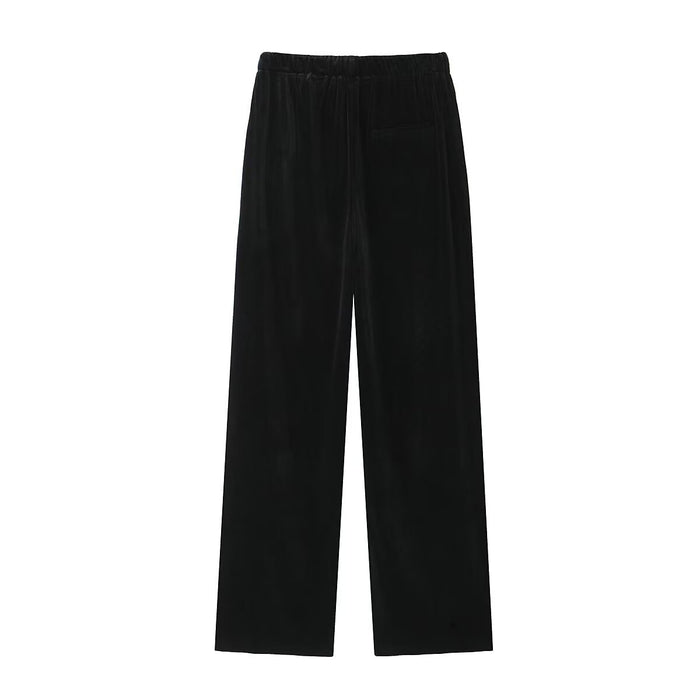 Winter Women Street Elastic Waist Velvet Wide Leg Pants