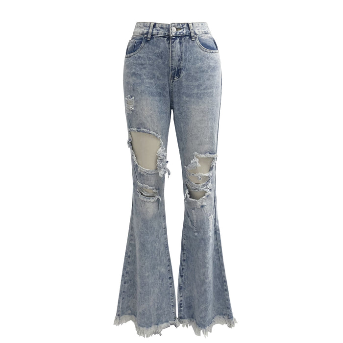 Fall Jeans Women Ripped Tassel Jeans