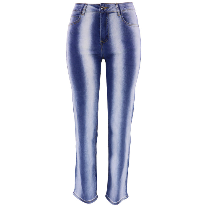 Patchwork Straight High Waist Blue Jeans for Women