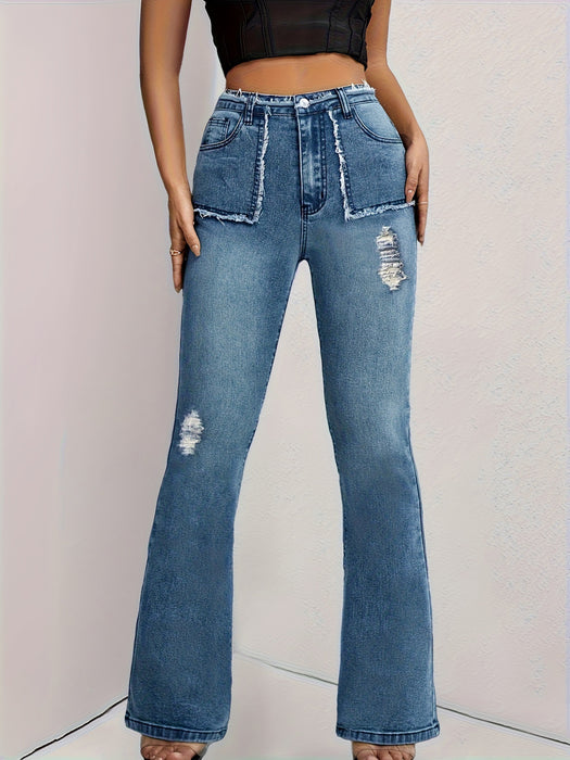 Weila Jeans Contrast Color High Waist Stitching Burr Pocket Design Personality Mop Trousers Jeans