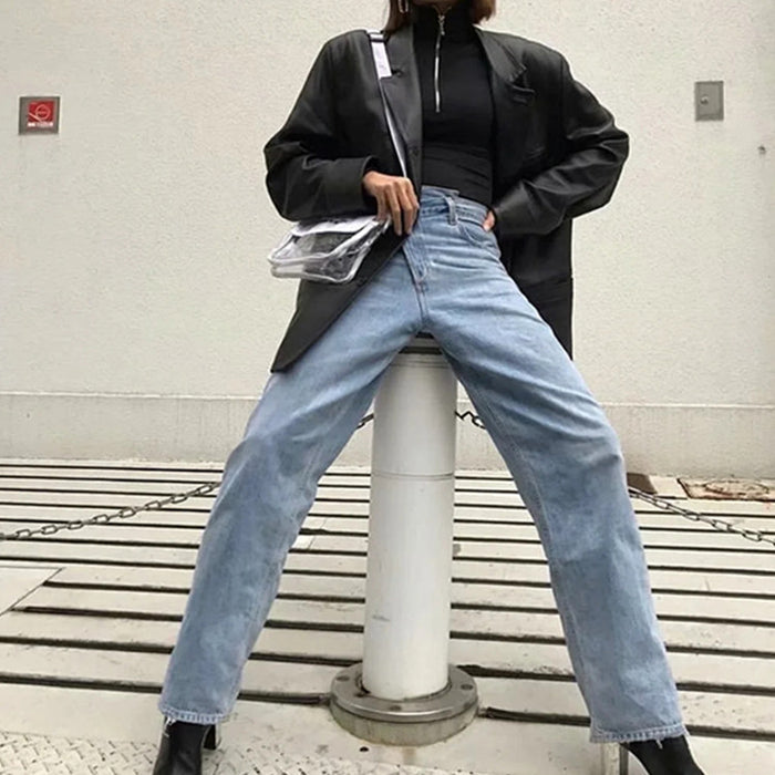 Spring Jeans Women Loose Light Color Internet Celebrity Star Chiya Na Tie Same Wrong Waist Daddy Trousers