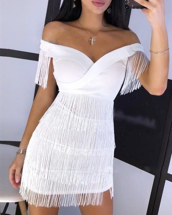 Tight Dress off-Shoulder Tassel Tight Dress