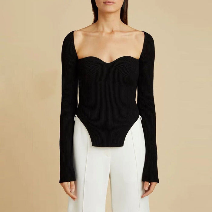 Spring Summer pirational Sexy Arc Hem Side Slit Inner Sweater Sweater