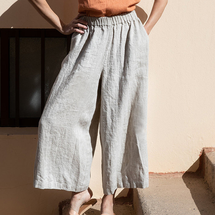 Linen Ankle Length Pants Women Spring Summer Elastic Waist Cotton Linen Thin Women Pants High Waist All Matching Casual Drooping Wide Leg Pants