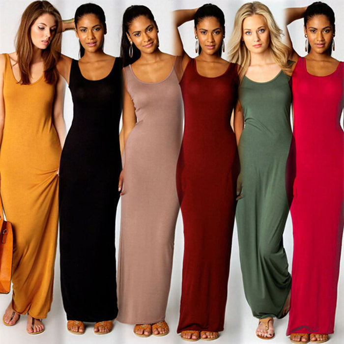 Summer Casual Women Clothing Sexy Vest Maxi Dress Sleeveless Slim Dress