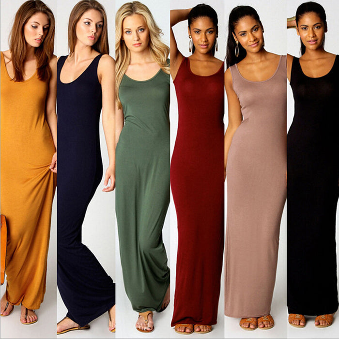 Summer Casual Women Clothing Sexy Vest Maxi Dress Sleeveless Slim Dress