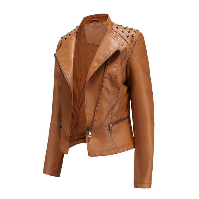 New Slim Spring Autumn Women Leather Jacket Slim Thin Jacket Ladies Motorcycle Clothing