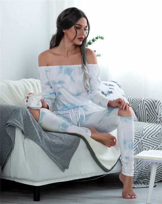 Fall Long Sleeve off Shoulder Lace up Pocket Ripped Tie Dye Jumpsuit