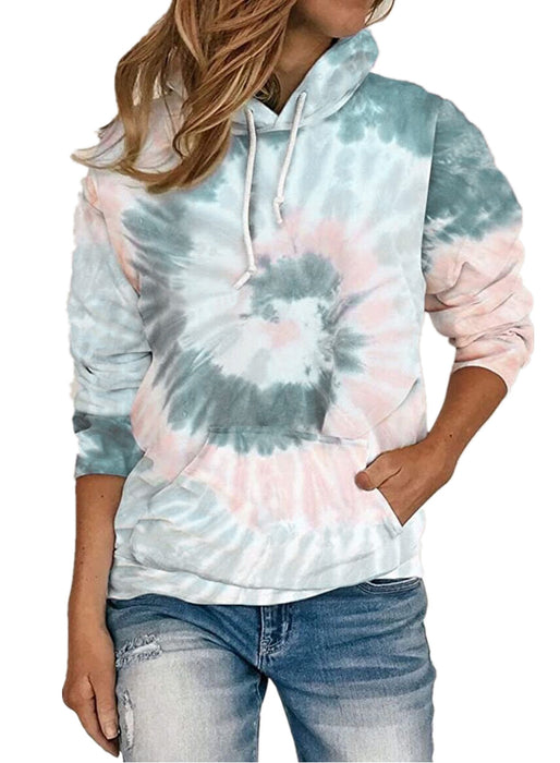 Fall Winter Women Clothing Loose Tie Dye Printed Hooded Long Sleeve Hoodie