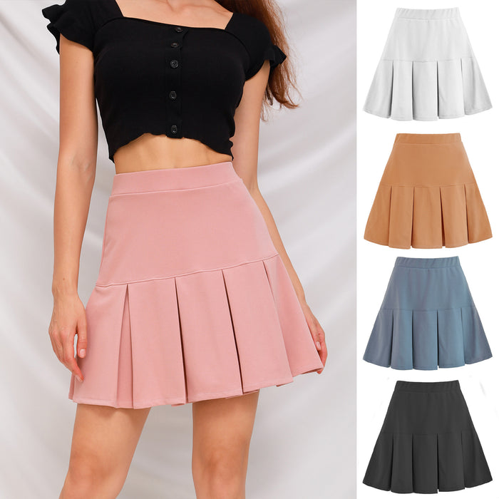 Autumn Winter Skirt Elastic High Waist Pleated Skirt Solid Color All-Matching Pleated Skirt Skirt