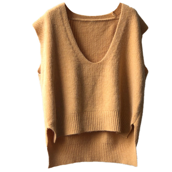 Autumn Knitted Vest for Women V neck Korean Casual Loose Sleeveless Vest for Women