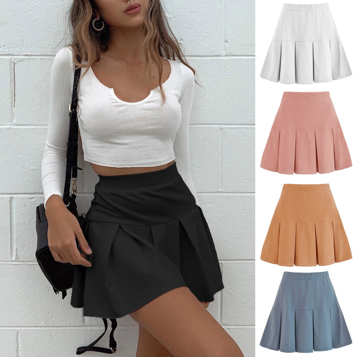 Autumn Winter Skirt Elastic High Waist Pleated Skirt Solid Color All-Matching Pleated Skirt Skirt