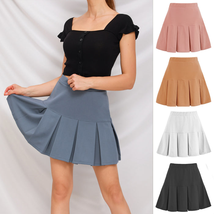 Autumn Winter Skirt Elastic High Waist Pleated Skirt Solid Color All-Matching Pleated Skirt Skirt