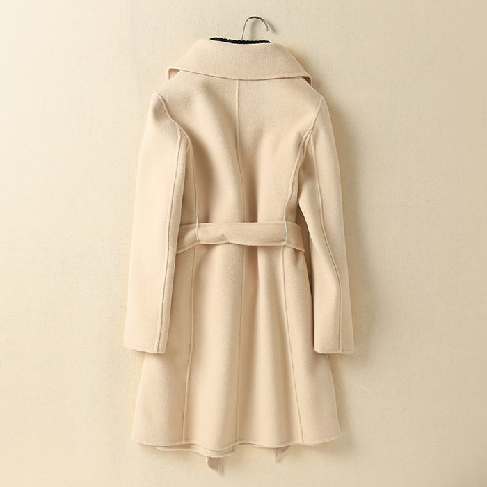 Fall Winter Popular Lace-up Double-Sided Cashmere Wool Coat Women Korean-Style Mid-Length Slim Fit Slimming