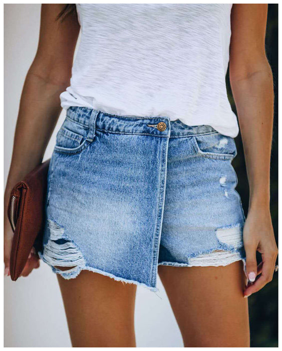 Summer Casual Light Blue Women Denim Shorts