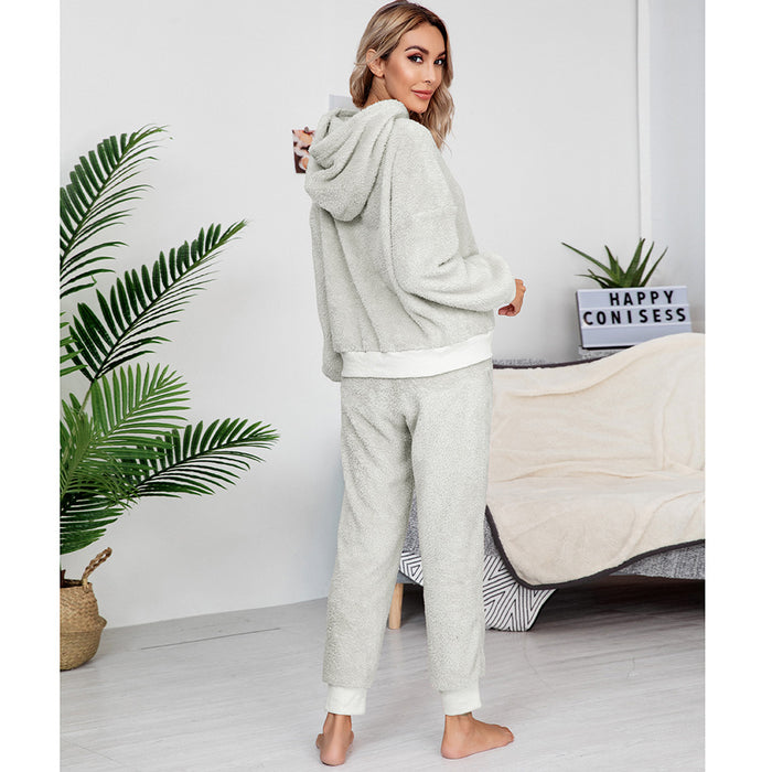 Autumn Winter New Double-Sided Velvet Hooded Sweater Pajamas Casual Women Clothing Fashion Suit Women