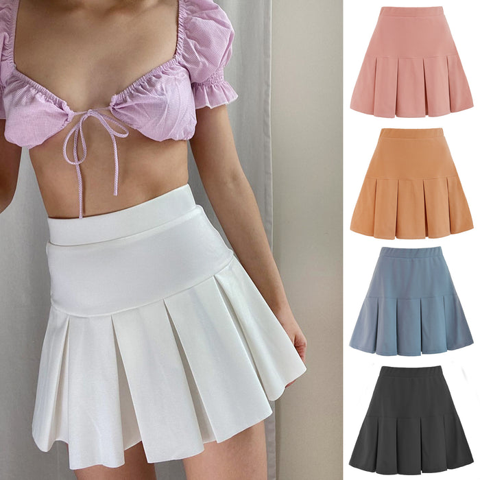 Autumn Winter Skirt Elastic High Waist Pleated Skirt Solid Color All-Matching Pleated Skirt Skirt