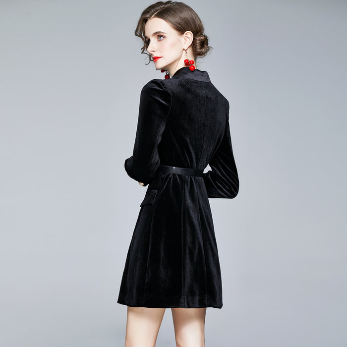 Pleuche Dress Women Autumn Lightly Mature Socialite Goddess Clothes Professional Suit