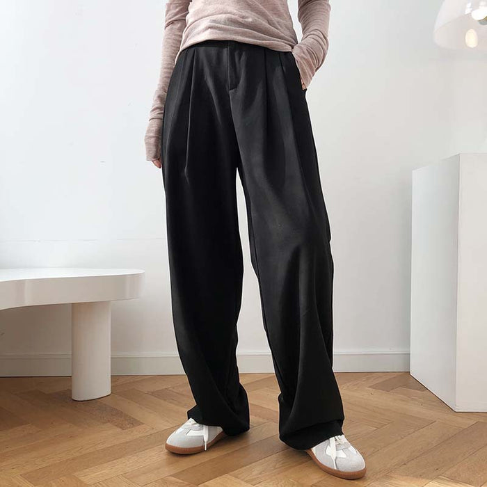 Spring High Waist Smoke Tube Wide-Leg Pants Loose Straight Drooping Mop Work Pant for Women