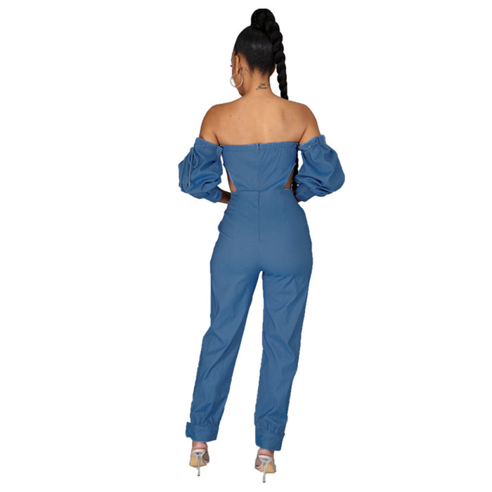 Denim Women Wear off-Shoulder Denim Set