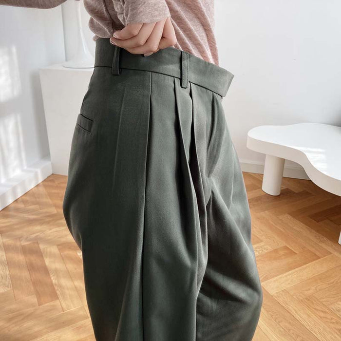 Spring High Waist Smoke Tube Wide-Leg Pants Loose Straight Drooping Mop Work Pant for Women