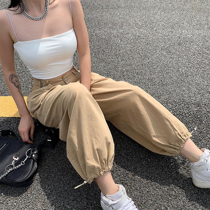 Street Hipster Waist Adjustable Loose Hip Hop Trousers Ankle Tied Women