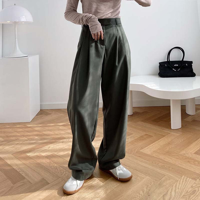 Spring High Waist Smoke Tube Wide-Leg Pants Loose Straight Drooping Mop Work Pant for Women