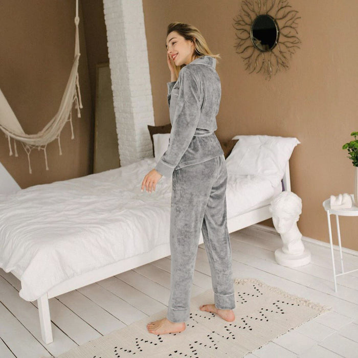 Autumn Winter Ladies Homewear Long Sleeve Nightgown Gold Velvet Suit Cardigan Thickened Warm Pajamas