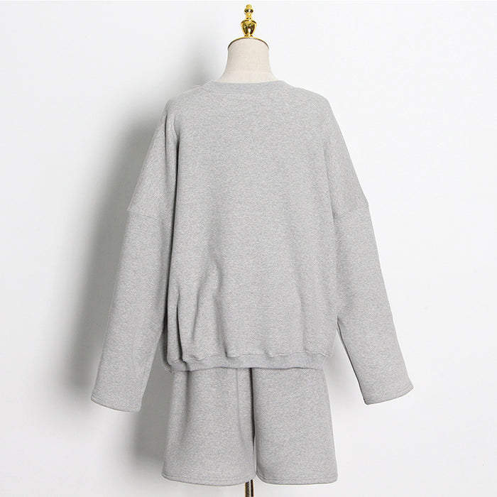 Spring Casual Lamb Wool Profile Fleece Lined Crew Neck Sweater Thickened Loose Top