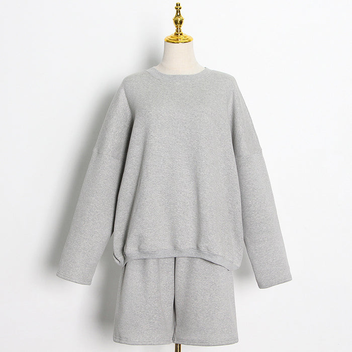 Spring Casual Lamb Wool Profile Fleece Lined Crew Neck Sweater Thickened Loose Top