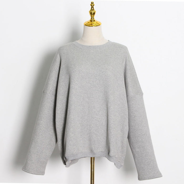 Spring Casual Lamb Wool Profile Fleece Lined Crew Neck Sweater Thickened Loose Top