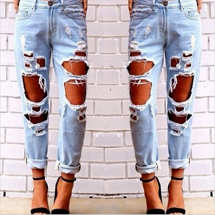 Loose plus Size Wild Sexy Exaggerated Big Ripped Beggar  Jeans