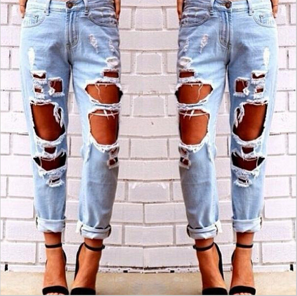 Loose plus Size Wild Sexy Exaggerated Big Ripped Beggar  Jeans