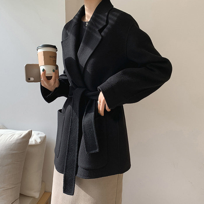 Reversible Cashmere Coat Women Short Spring Autumn Pure Handmade Woolen Coat Women