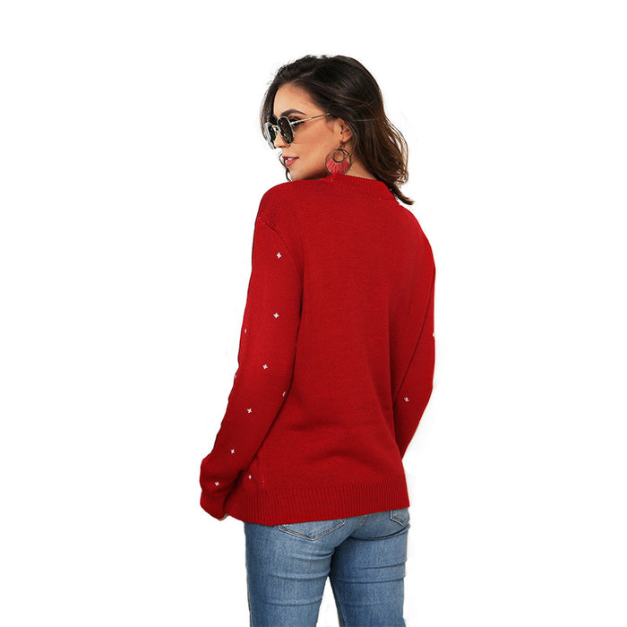 Christmas Clothes Women Penguin Jacquard Loose-fitting Long-sleeved Sweater Pullover Christmas Sweater