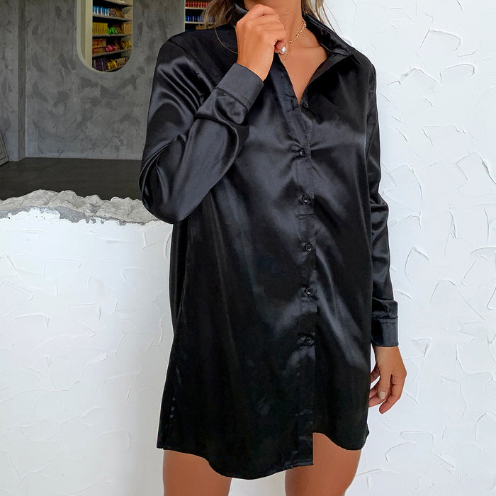 Women  Clothing Spring Summer Satin Dress Loose Satin Long Sleeve Dress for Women Autumn