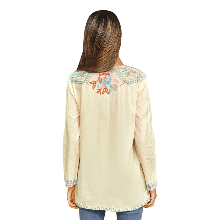 Spring Women Long-Sleeved Shirt Embroidered  Overseas Mid-Length Stand Collar Shirt