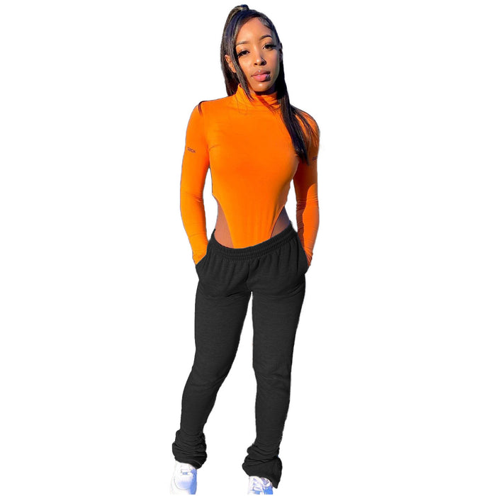 Popular Women Clothing Brushed Hoody Fabric Sports Casual Stacked Pants Stacked Pants