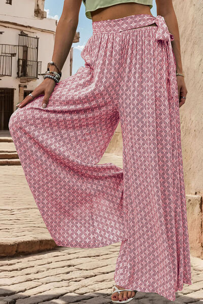 Printed Tied Wide Leg Pants