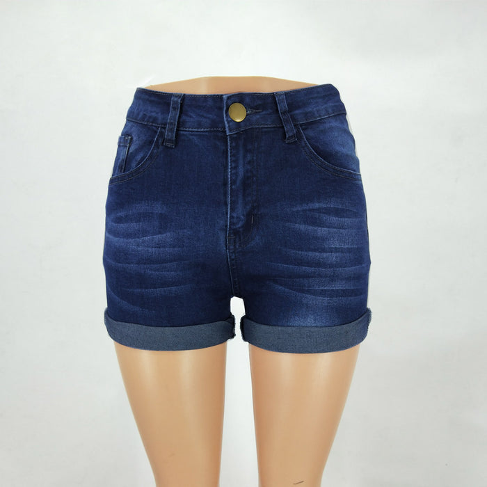 Spot Curling Denim Shorts High Waist Tight  Pants