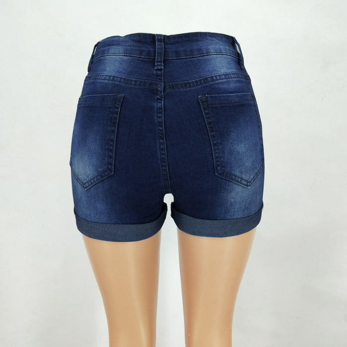 Spot Curling Denim Shorts High Waist Tight  Pants