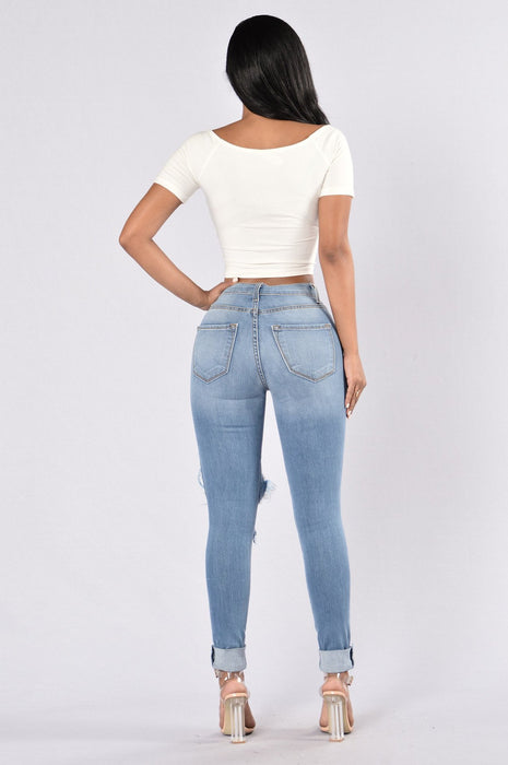 High Waist High Elastic  Volume Product Ripped Pencil Tappered Jeans